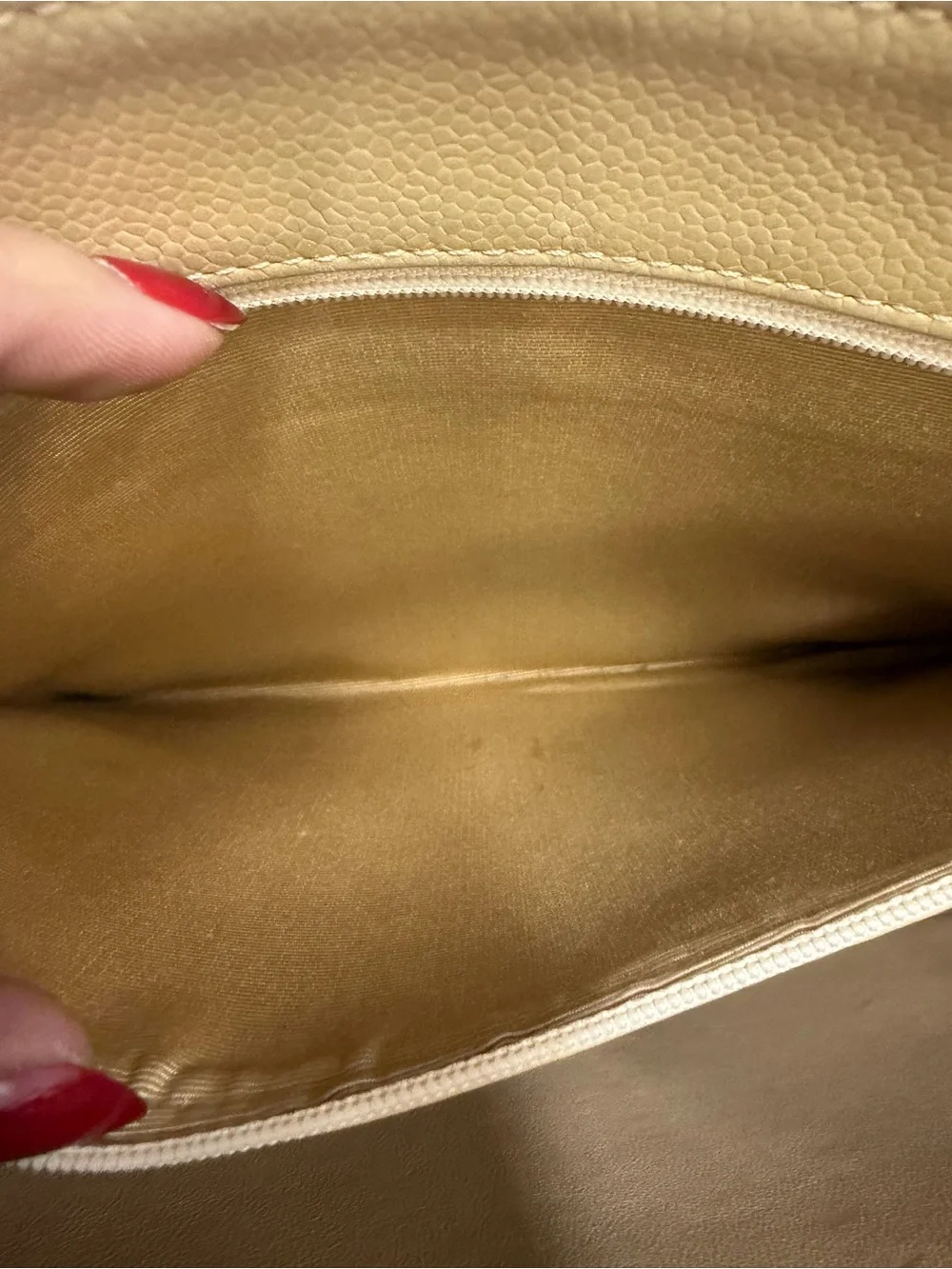Authentic CHANEL Vintage Beige Caviar Turn-Lock Tote Beige Caviar Leather